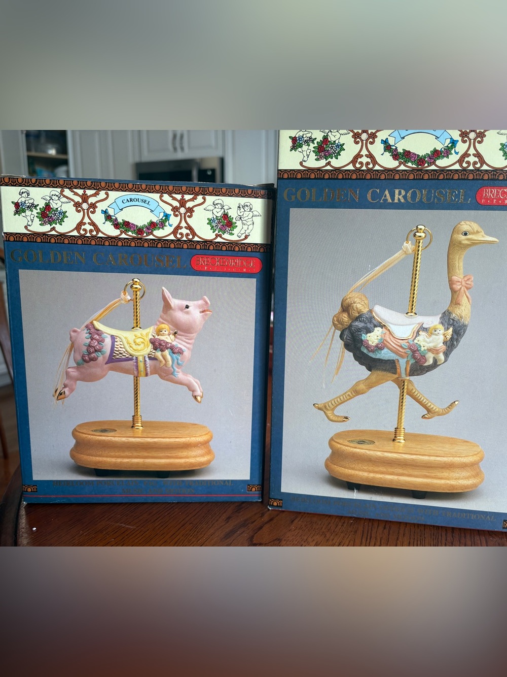 Breckenridge Pink Pig & ostrich Carousel Music Box Set